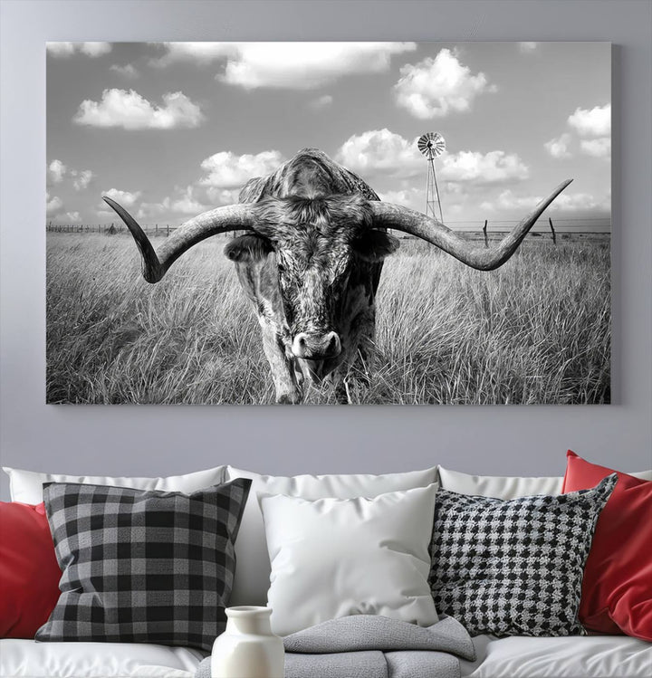 Texas Cow Longhorn Wall Art Canvas Print