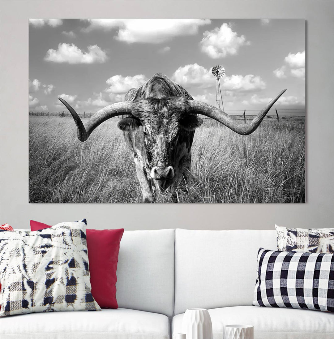 Texas Cow Longhorn Wall Art Canvas Print