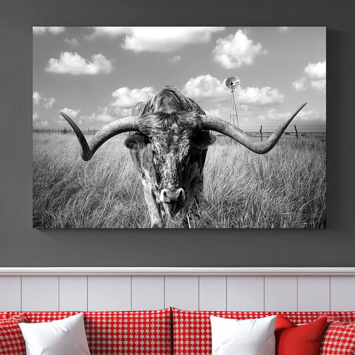 Texas Cow Longhorn Wall Art Canvas Print