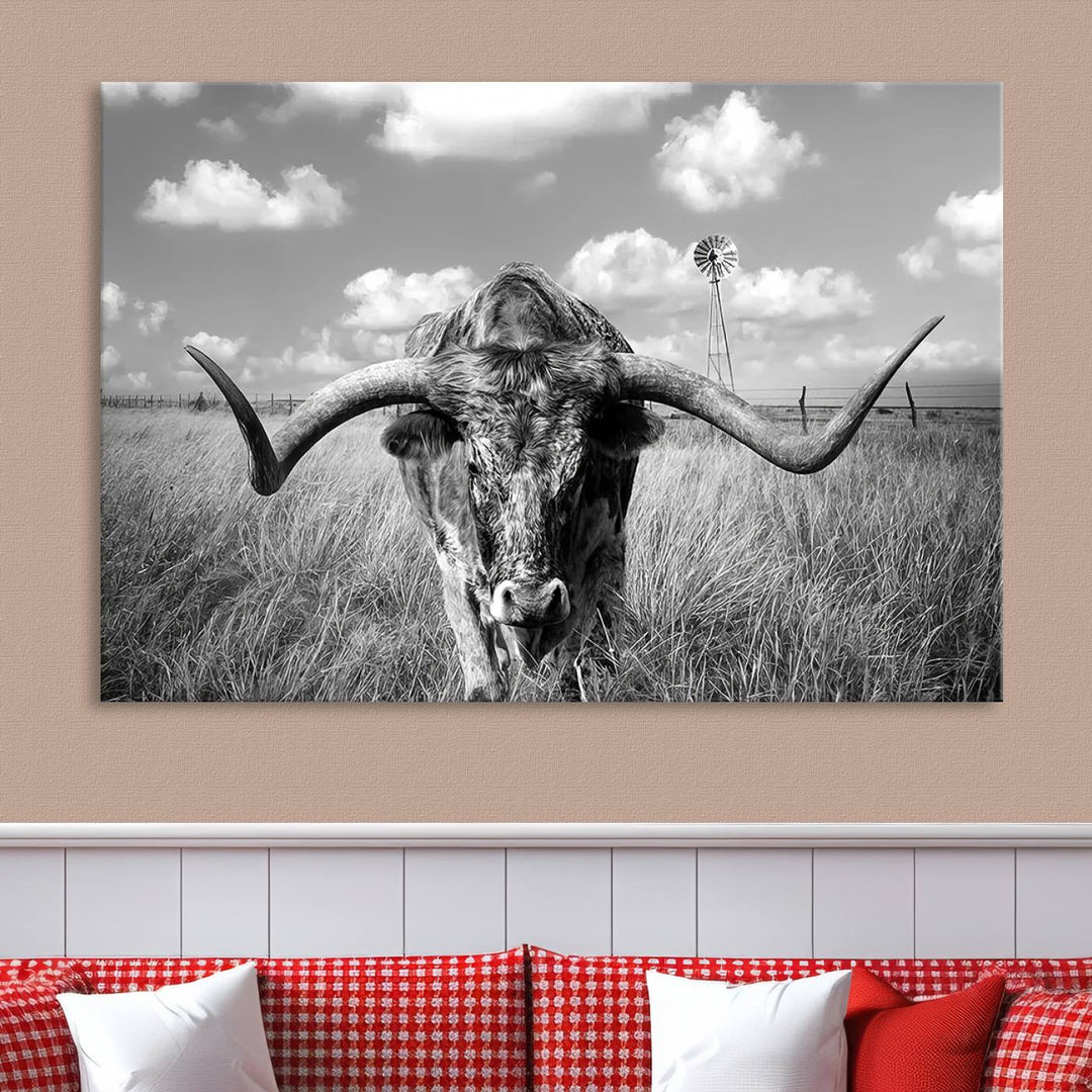 Texas Cow Longhorn Wall Art Canvas Print