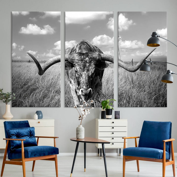 Texas Cow Longhorn Wall Art Canvas Print