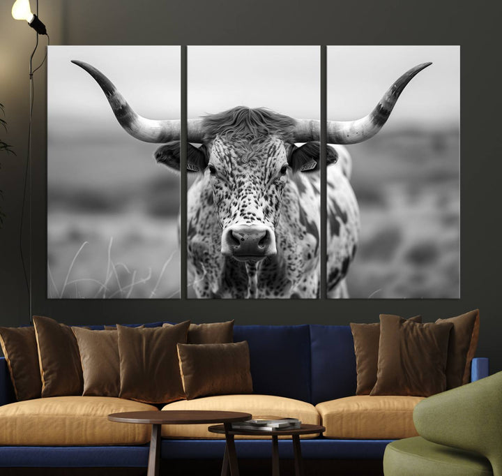 Texas Cow Longhorn Wall Art Canvas Print for Farm House Wall Decor, Farmhouse Wall Art Print