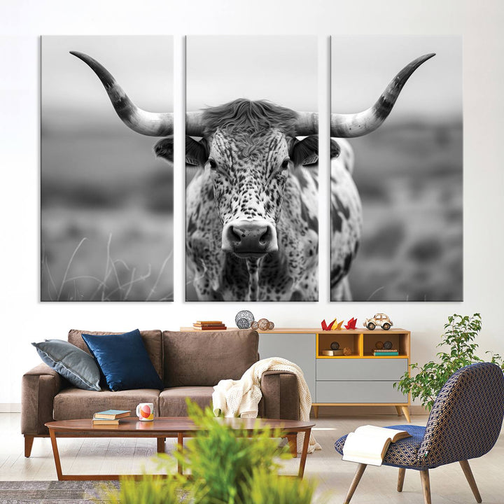 Texas Cow Longhorn Wall Art Canvas Print for Farm House Wall Decor, Farmhouse Wall Art Print