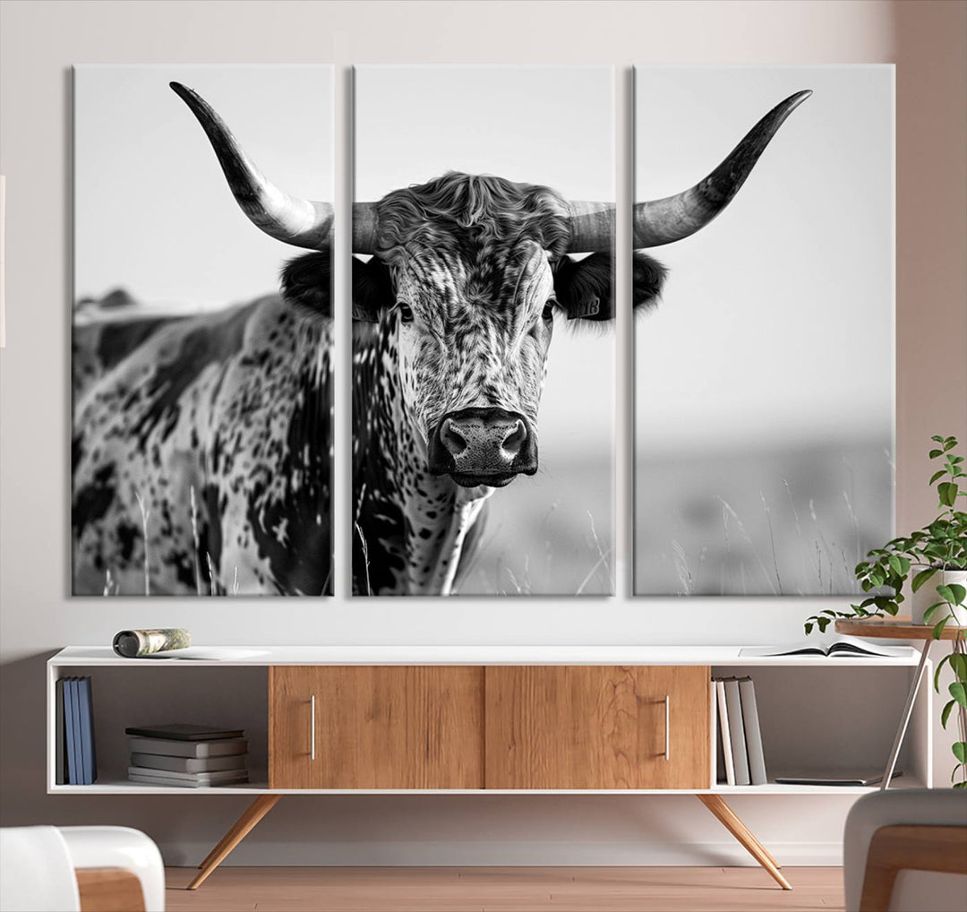 Texas Cow Longhorn Wall Art Canvas Print for Farm House Wall Decor, Farmhouse Wall Art Print