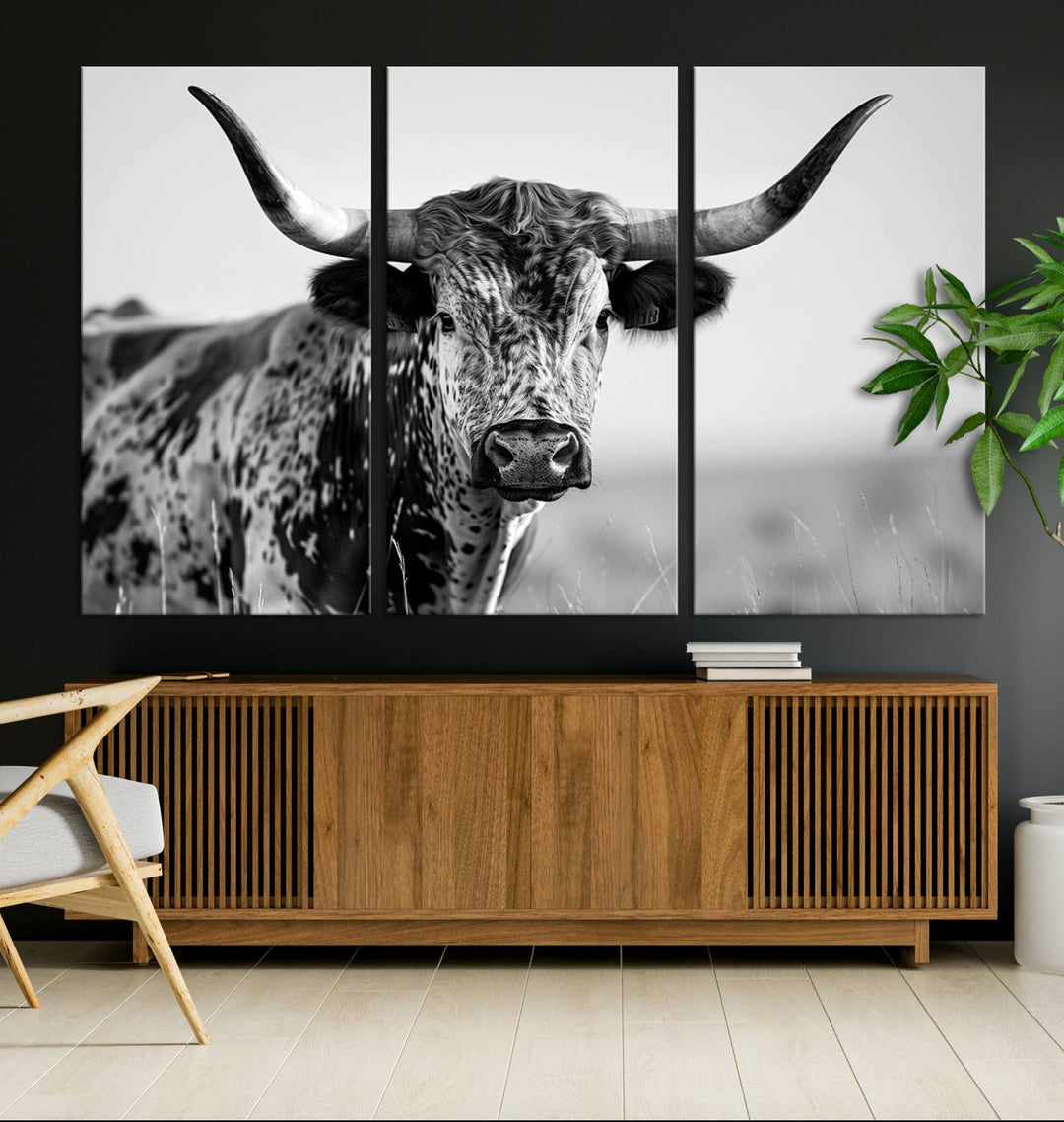 Texas Cow Longhorn Wall Art Canvas Print for Farm House Wall Decor, Farmhouse Wall Art Print