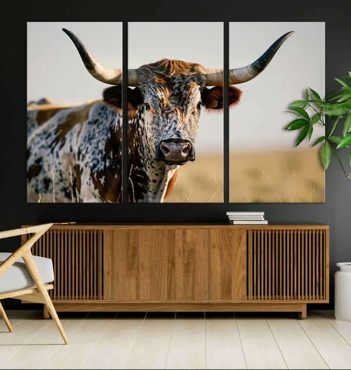 Texas Cow Longhorn Wall Art Canvas Print for Farm House Wall Decor, Farmhouse Wall Art Print