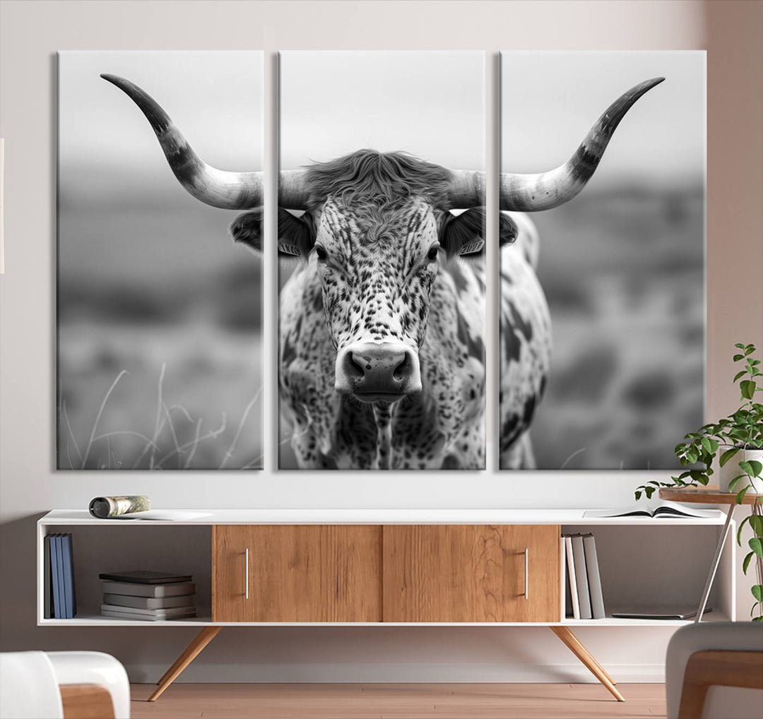 Texas Cow Longhorn Wall Art Canvas Print for Farm House Wall Decor, Farmhouse Wall Art Print