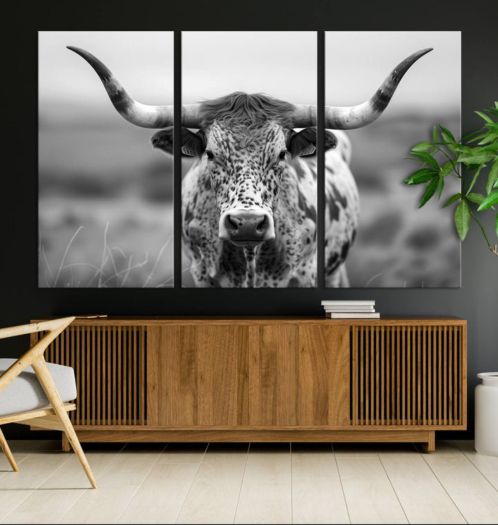 Texas Cow Longhorn Wall Art Canvas Print for Farm House Wall Decor, Farmhouse Wall Art Print