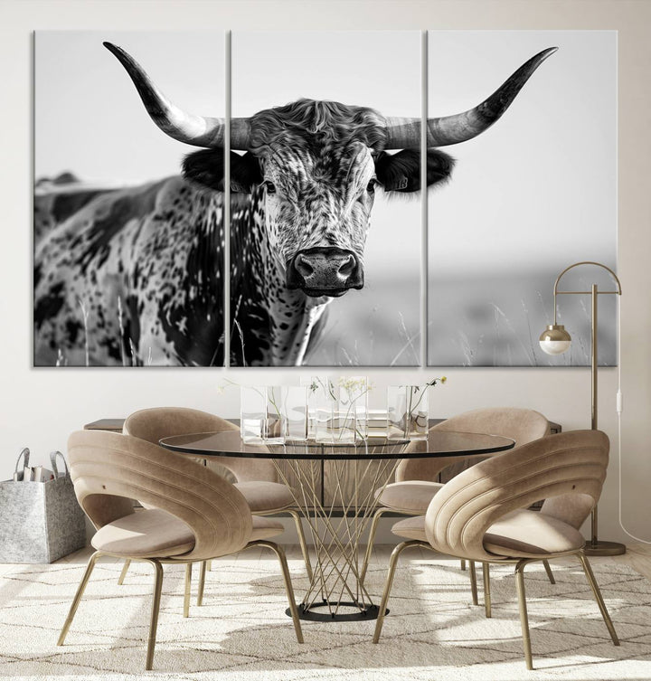 Texas Cow Longhorn Wall Art Canvas Print for Farm House Wall Decor, Farmhouse Wall Art Print