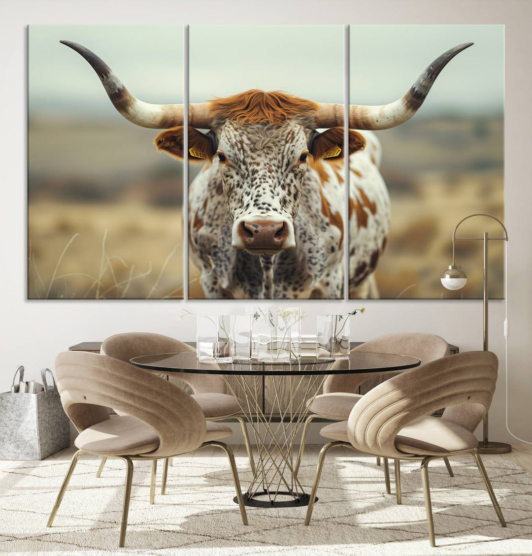 Texas Cow Longhorn Wall Art Canvas Print for Farm House Wall Decor, Farmhouse Wall Art Print