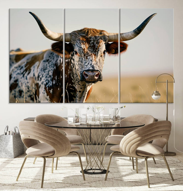 Texas Cow Longhorn Wall Art Canvas Print for Farm House Wall Decor, Farmhouse Wall Art Print