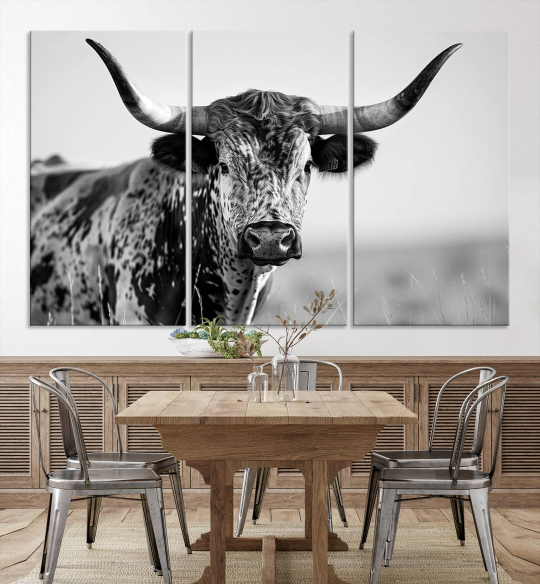 Texas Cow Longhorn Wall Art Canvas Print for Farm House Wall Decor, Farmhouse Wall Art Print