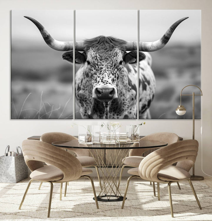 Texas Cow Longhorn Wall Art Canvas Print for Farm House Wall Decor, Farmhouse Wall Art Print