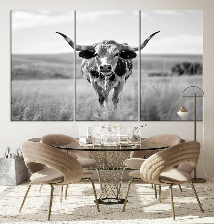 Texas Cow Longhorn Wall Art Canvas Print for Farm House Wall Decor, Farmhouse Wall Art Print