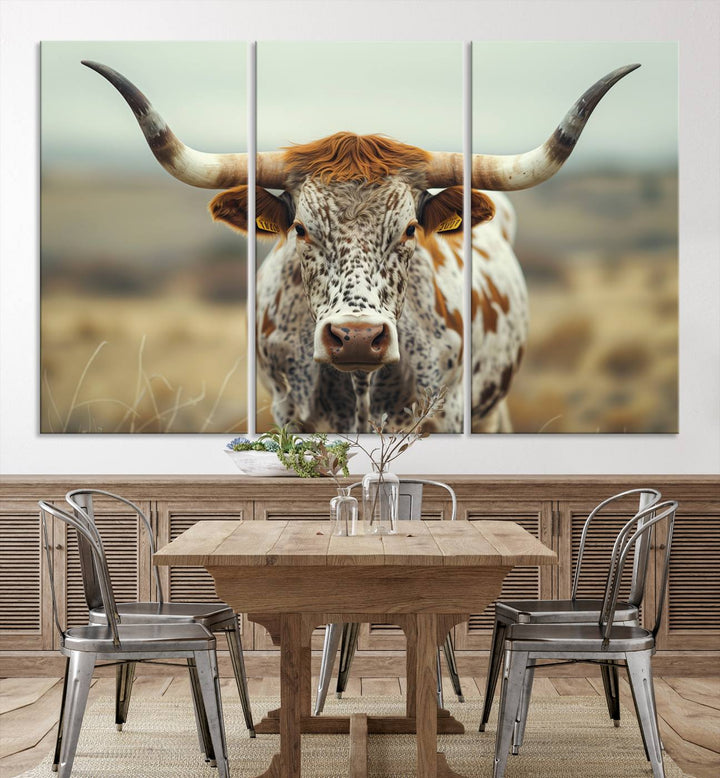 Texas Cow Longhorn Wall Art Canvas Print for Farm House Wall Decor, Farmhouse Wall Art Print