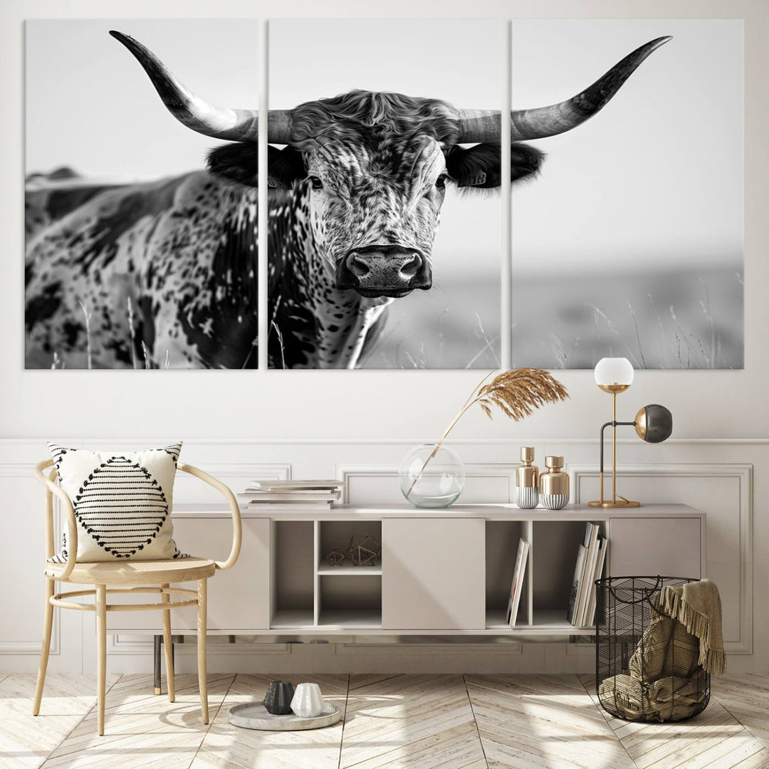 Texas Cow Longhorn Wall Art Canvas Print for Farm House Wall Decor, Farmhouse Wall Art Print