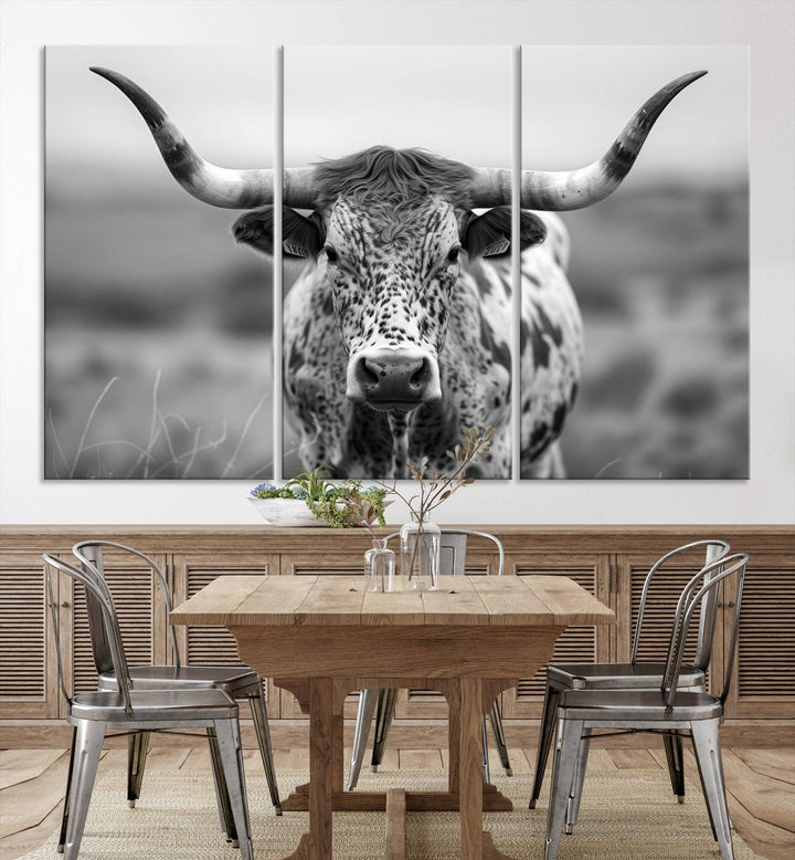 Texas Cow Longhorn Wall Art Canvas Print for Farm House Wall Decor, Farmhouse Wall Art Print