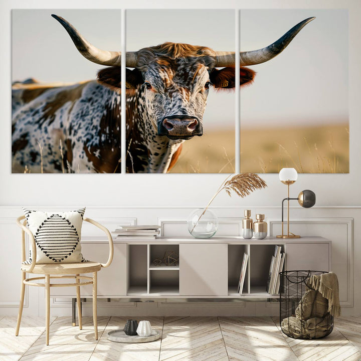 Texas Cow Longhorn Wall Art Canvas Print for Farm House Wall Decor, Farmhouse Wall Art Print