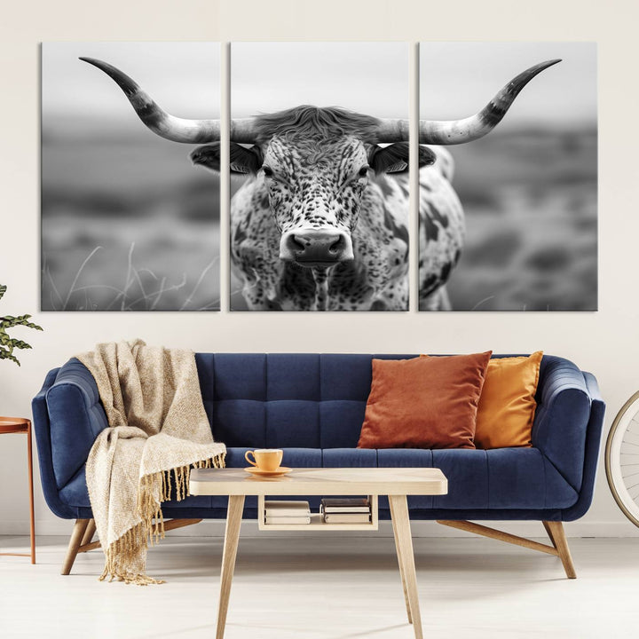 Texas Cow Longhorn Wall Art Canvas Print for Farm House Wall Decor, Farmhouse Wall Art Print