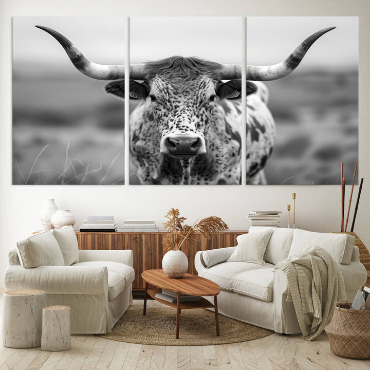 Texas Cow Longhorn Wall Art Canvas Print for Farm House Wall Decor, Farmhouse Wall Art Print