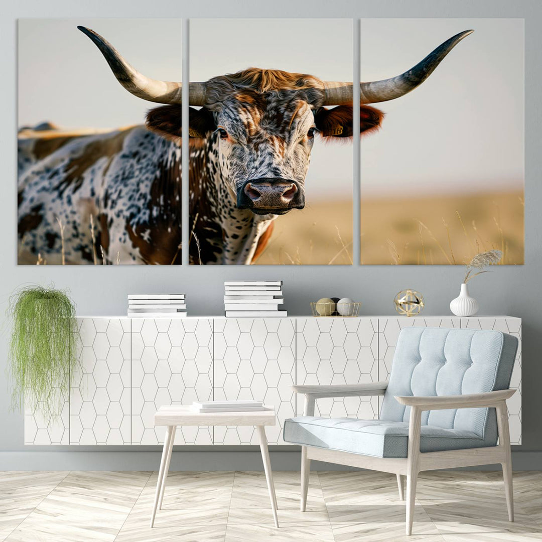 Texas Cow Longhorn Wall Art Canvas Print for Farm House Wall Decor, Farmhouse Wall Art Print