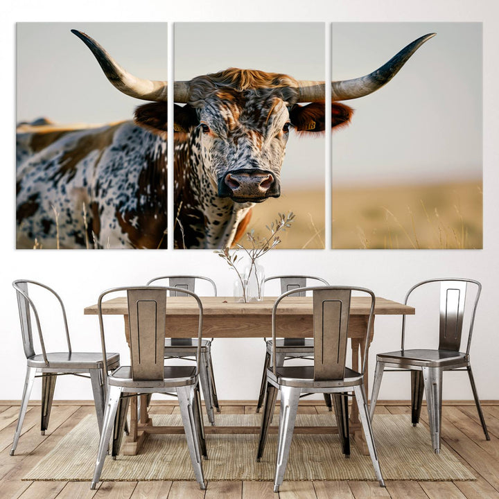 Texas Cow Longhorn Wall Art Canvas Print for Farm House Wall Decor, Farmhouse Wall Art Print