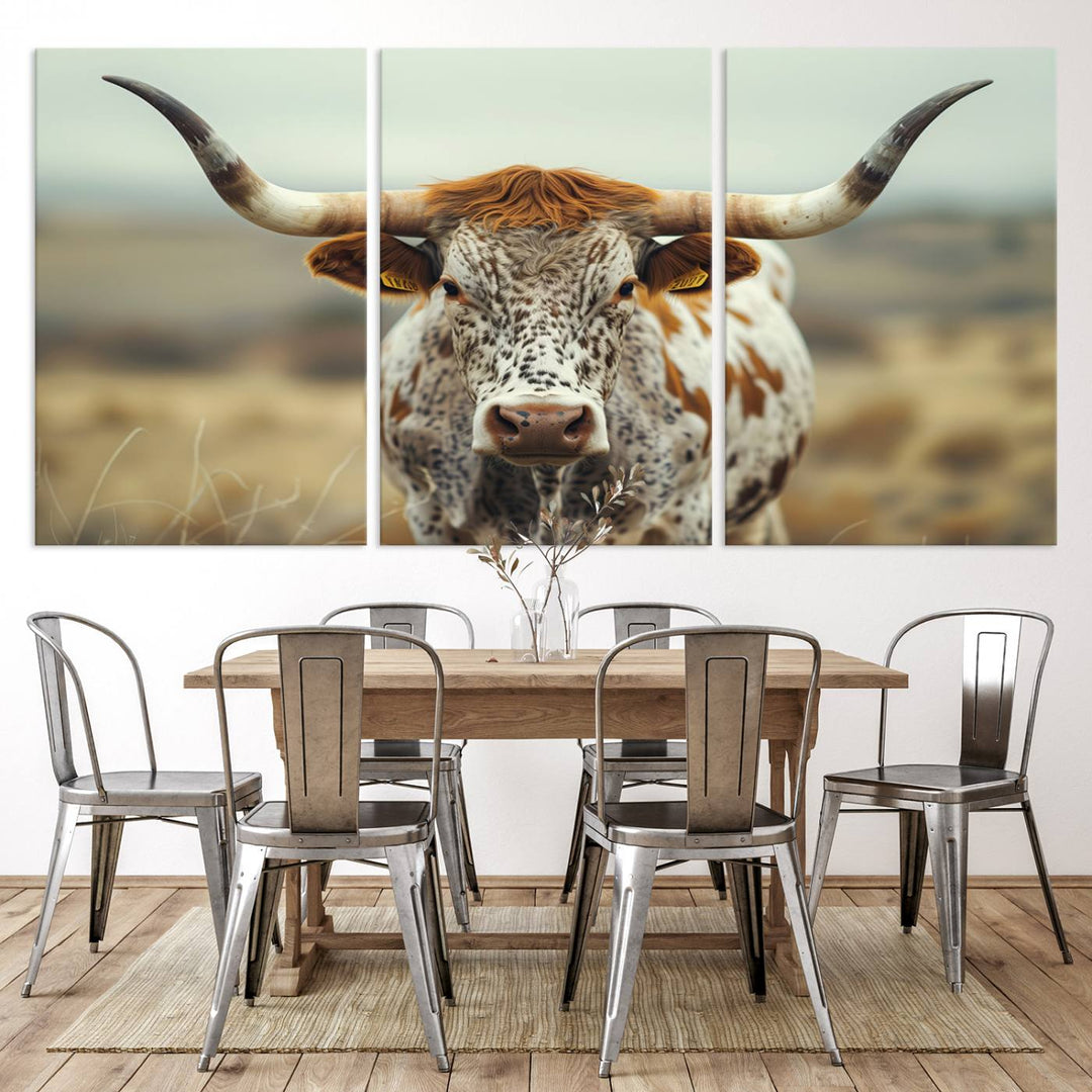 Texas Cow Longhorn Wall Art Canvas Print for Farm House Wall Decor, Farmhouse Wall Art Print