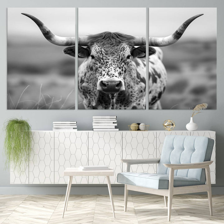 Texas Cow Longhorn Wall Art Canvas Print for Farm House Wall Decor, Farmhouse Wall Art Print