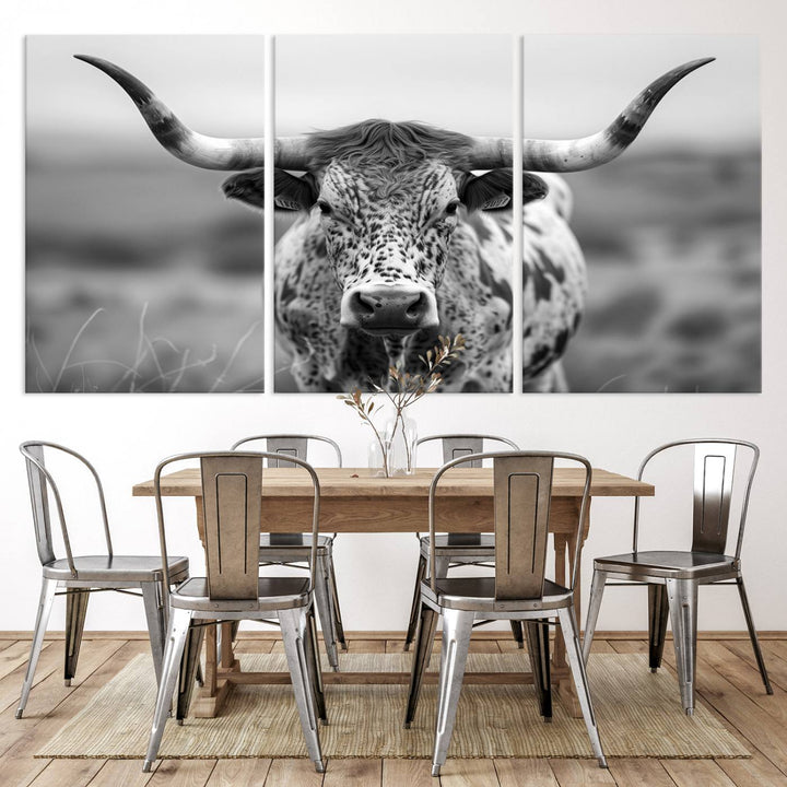 Texas Cow Longhorn Wall Art Canvas Print for Farm House Wall Decor, Farmhouse Wall Art Print