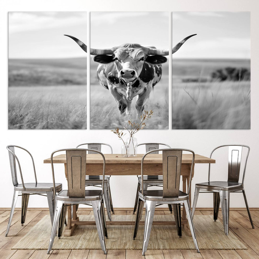 Texas Cow Longhorn Wall Art Canvas Print for Farm House Wall Decor, Farmhouse Wall Art Print