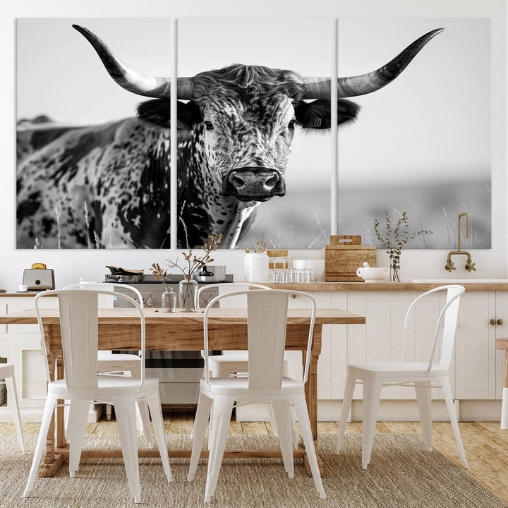 Texas Cow Longhorn Wall Art Canvas Print for Farm House Wall Decor, Farmhouse Wall Art Print