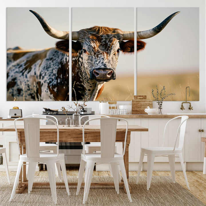 Texas Cow Longhorn Wall Art Canvas Print for Farm House Wall Decor, Farmhouse Wall Art Print