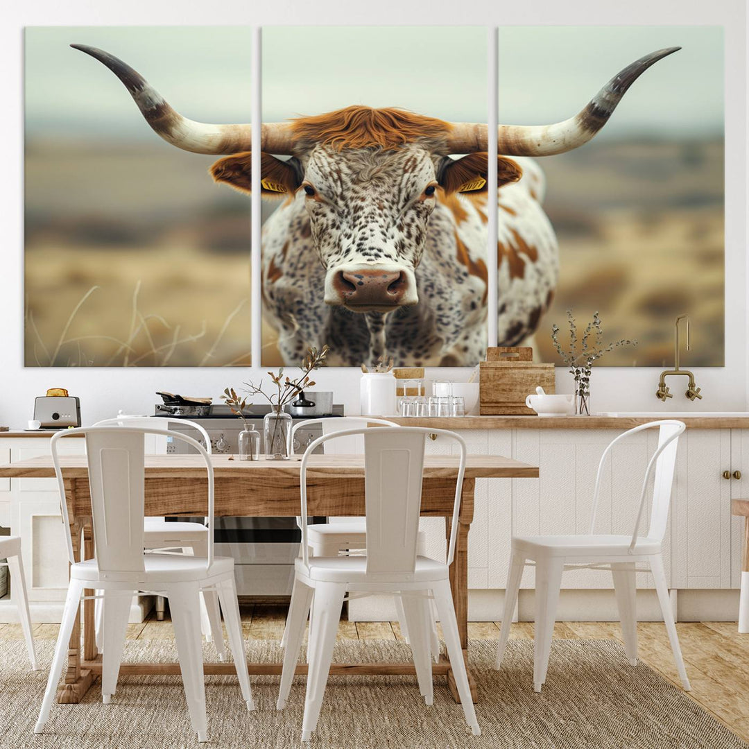 Texas Cow Longhorn Wall Art Canvas Print for Farm House Wall Decor, Farmhouse Wall Art Print