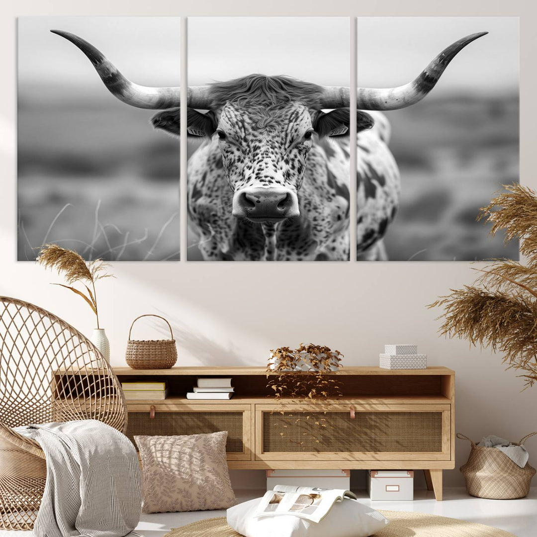 Texas Cow Longhorn Wall Art Canvas Print for Farm House Wall Decor, Farmhouse Wall Art Print