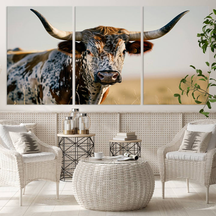 Texas Cow Longhorn Wall Art Canvas Print for Farm House Wall Decor, Farmhouse Wall Art Print