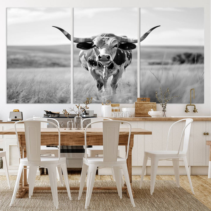 Texas Cow Longhorn Wall Art Canvas Print for Farm House Wall Decor, Farmhouse Wall Art Print