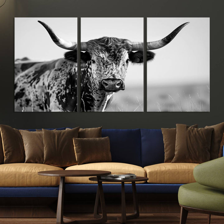 Texas Cow Longhorn Wall Art Canvas Print for Farm House Wall Decor, Farmhouse Wall Art Print