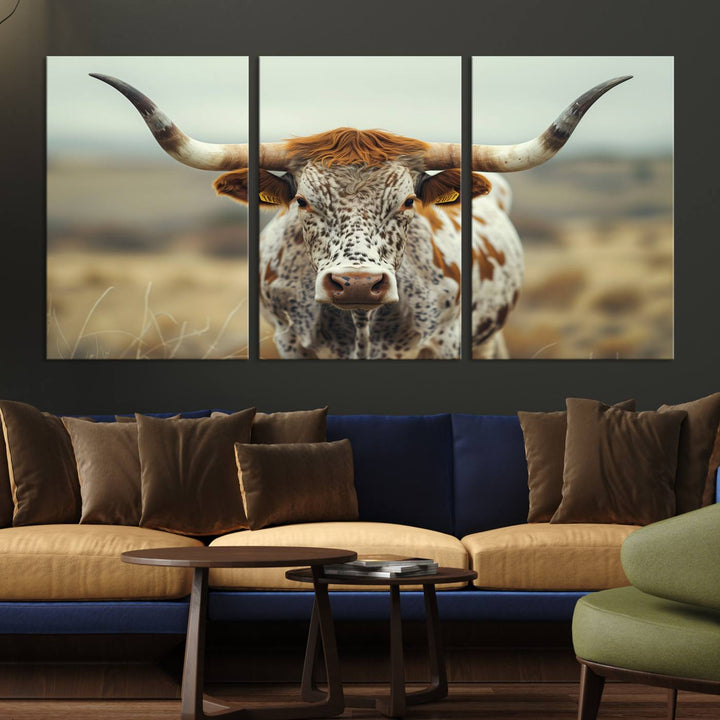 Texas Cow Longhorn Wall Art Canvas Print for Farm House Wall Decor, Farmhouse Wall Art Print