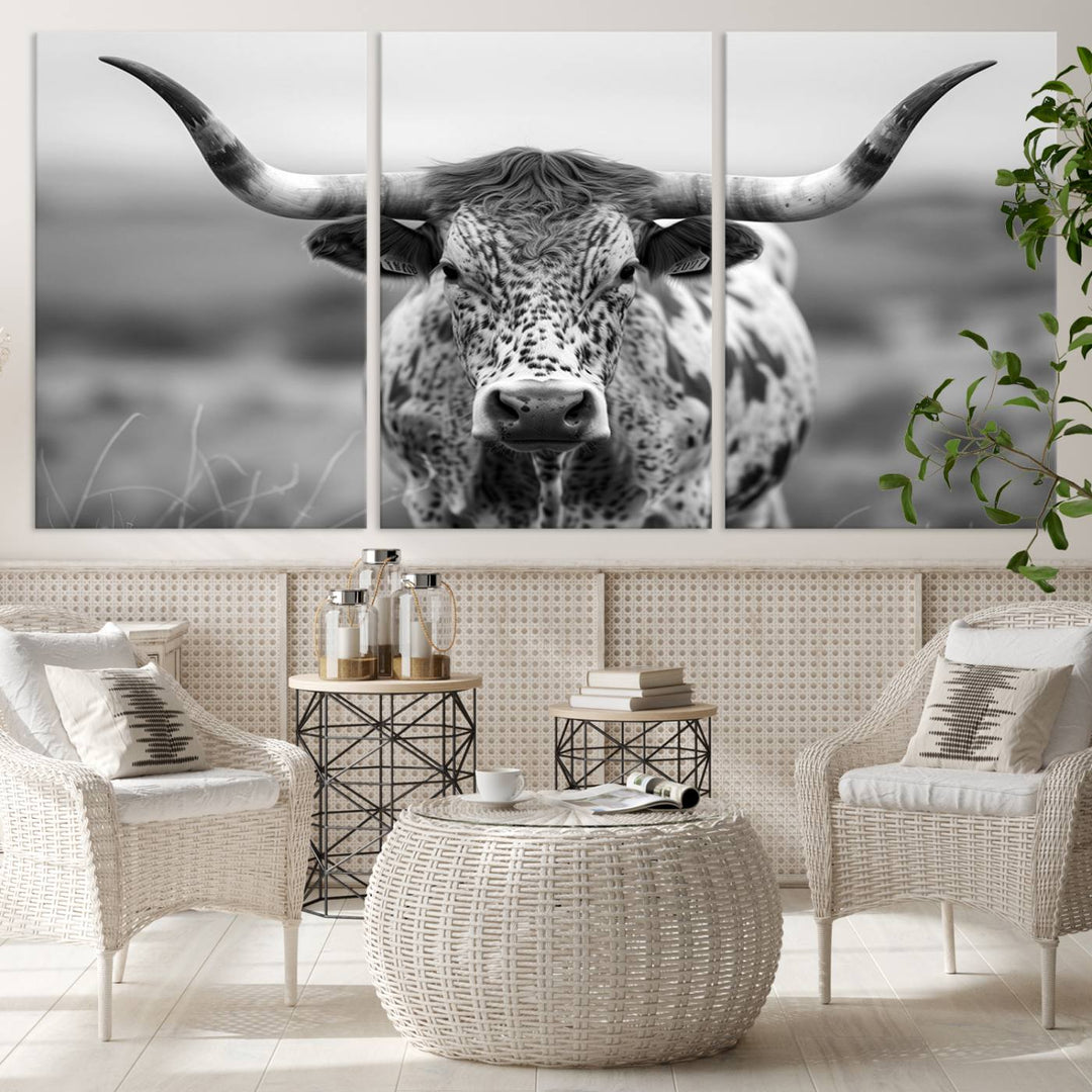 Texas Cow Longhorn Wall Art Canvas Print for Farm House Wall Decor, Farmhouse Wall Art Print