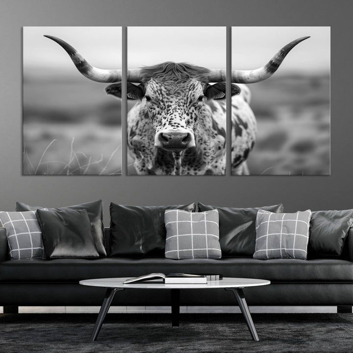 Texas Cow Longhorn Wall Art Canvas Print for Farm House Wall Decor, Farmhouse Wall Art Print