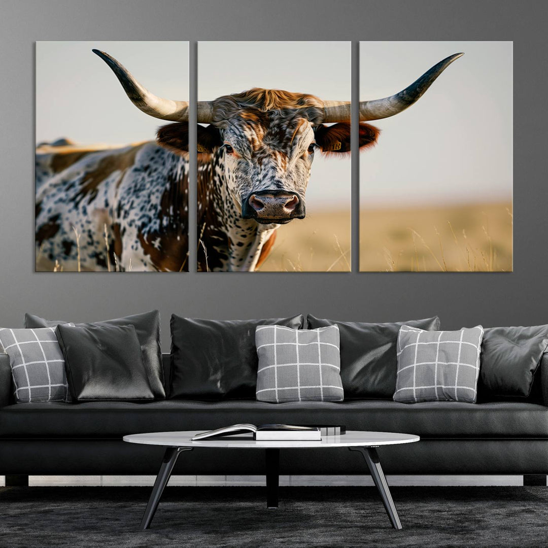 Texas Cow Longhorn Wall Art Canvas Print for Farm House Wall Decor, Farmhouse Wall Art Print