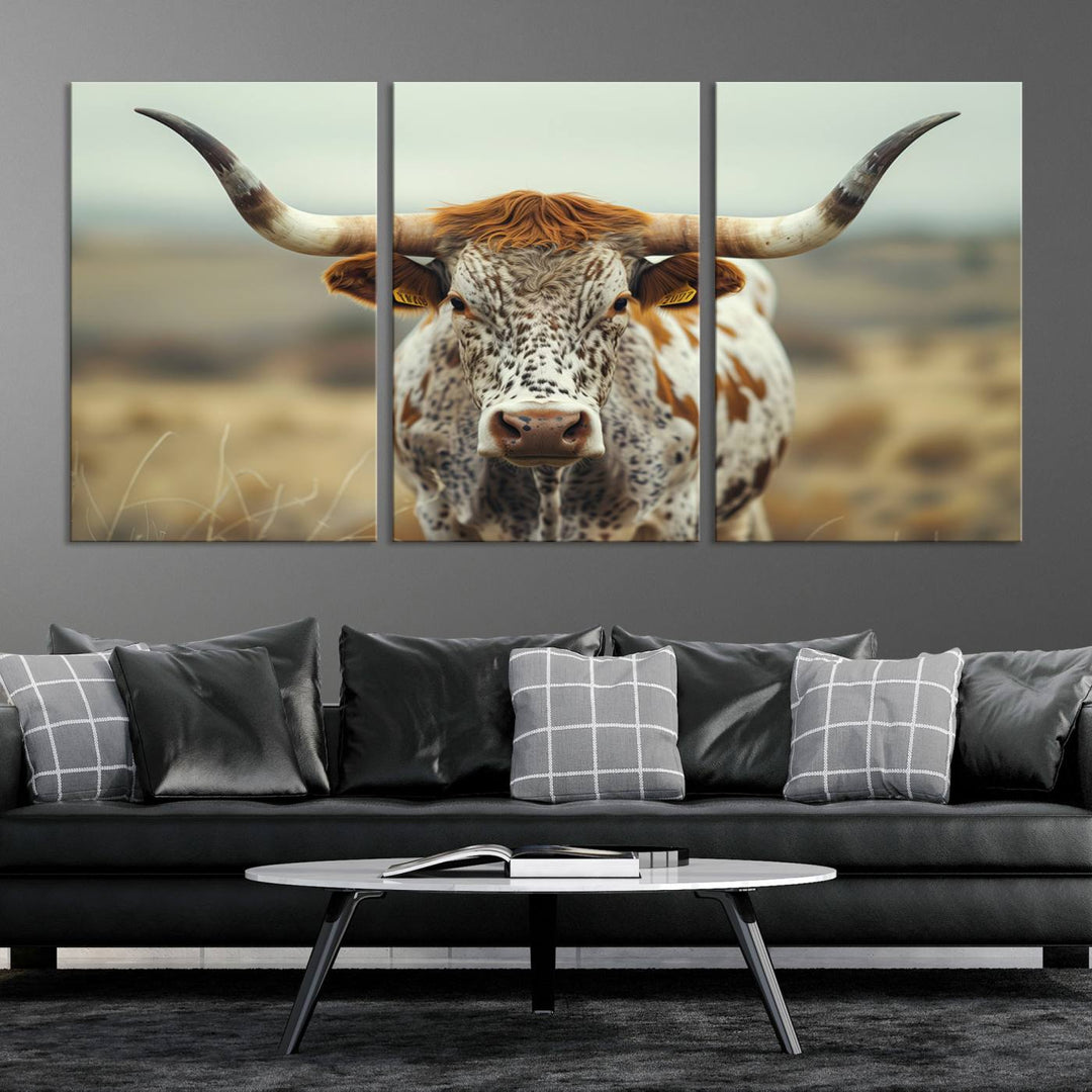 Texas Cow Longhorn Wall Art Canvas Print for Farm House Wall Decor, Farmhouse Wall Art Print