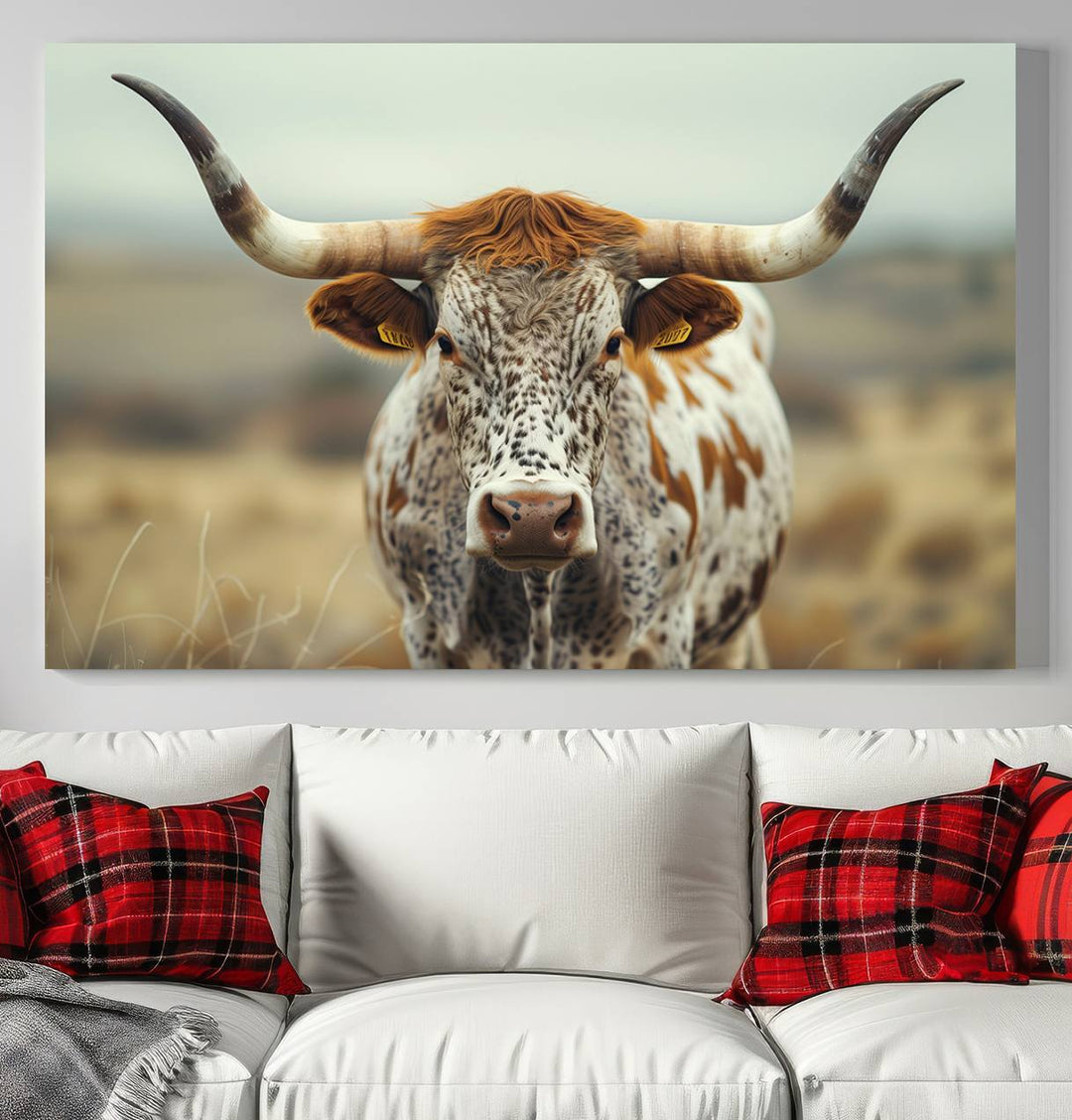 Texas Cow Longhorn Wall Art Canvas Print for Farm House Wall Decor, Farmhouse Wall Art Print