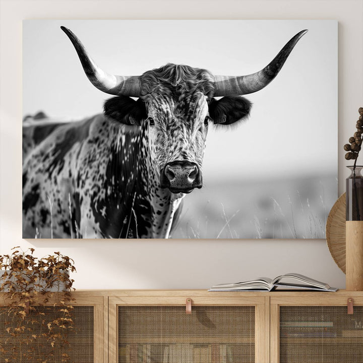 Texas Cow Longhorn Wall Art Canvas Print for Farm House Wall Decor, Farmhouse Wall Art Print