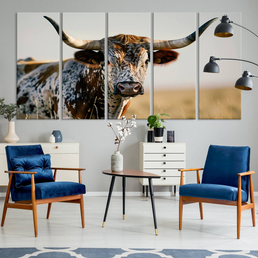 Texas Cow Longhorn Wall Art Canvas Print for Farm House Wall Decor, Farmhouse Wall Art Print