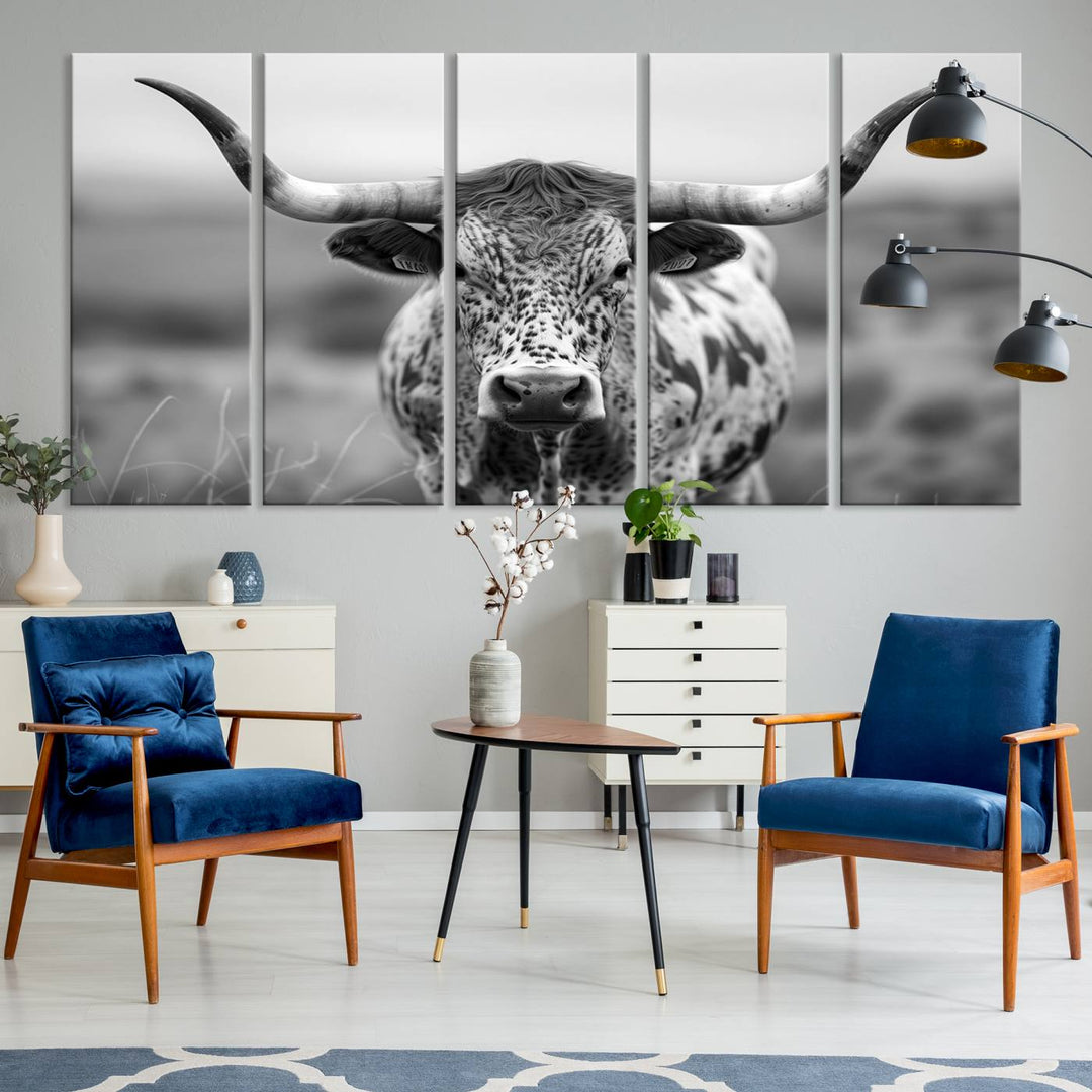 Texas Cow Longhorn Wall Art Canvas Print for Farm House Wall Decor, Farmhouse Wall Art Print