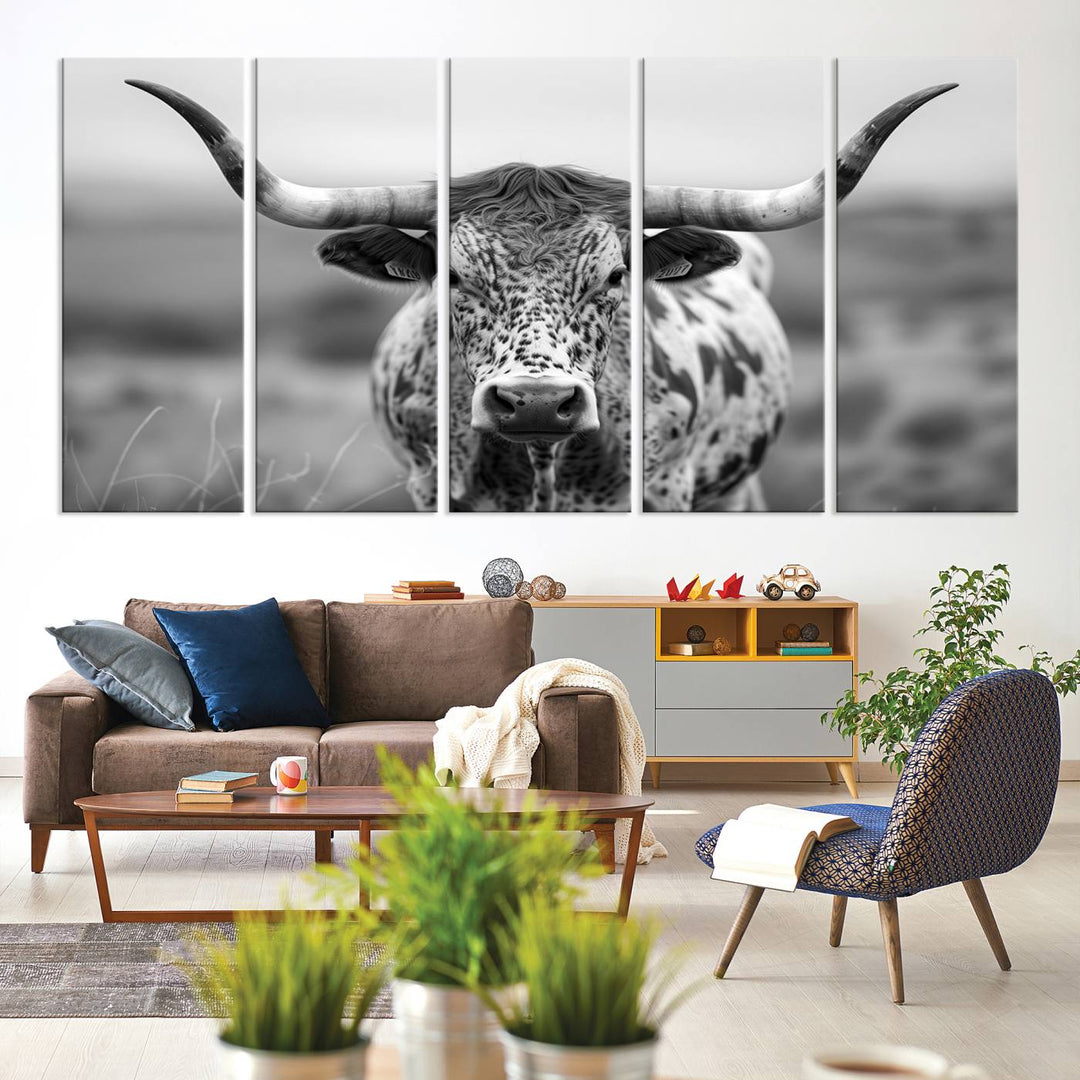 Texas Cow Longhorn Wall Art Canvas Print for Farm House Wall Decor, Farmhouse Wall Art Print