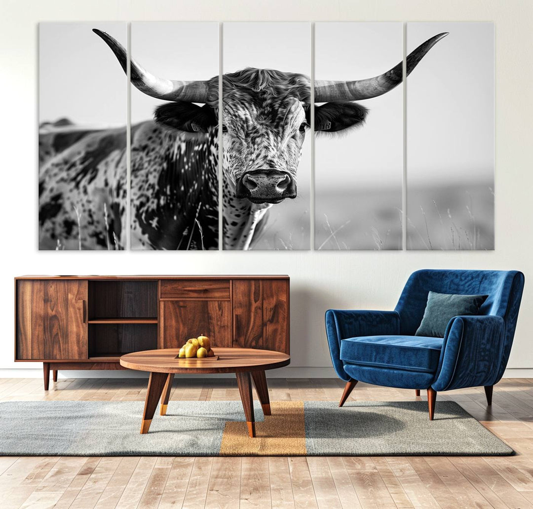 Texas Cow Longhorn Wall Art Canvas Print for Farm House Wall Decor, Farmhouse Wall Art Print