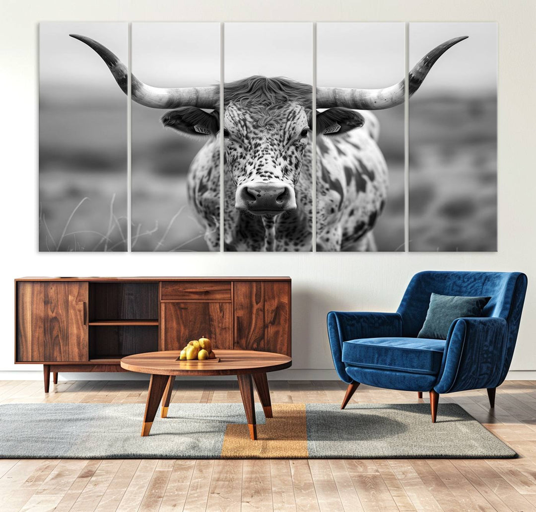 Texas Cow Longhorn Wall Art Canvas Print for Farm House Wall Decor, Farmhouse Wall Art Print