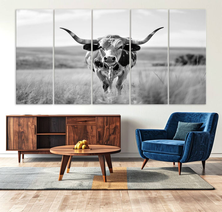 Texas Cow Longhorn Wall Art Canvas Print for Farm House Wall Decor, Farmhouse Wall Art Print